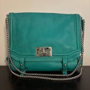 Be&D Teal Green Blue Leather Messenger Style Silver Chain Strap Shoulder Bag